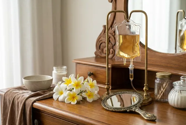Beauty and glow IV drip with glutathione prepared for a guest at a Bali villa